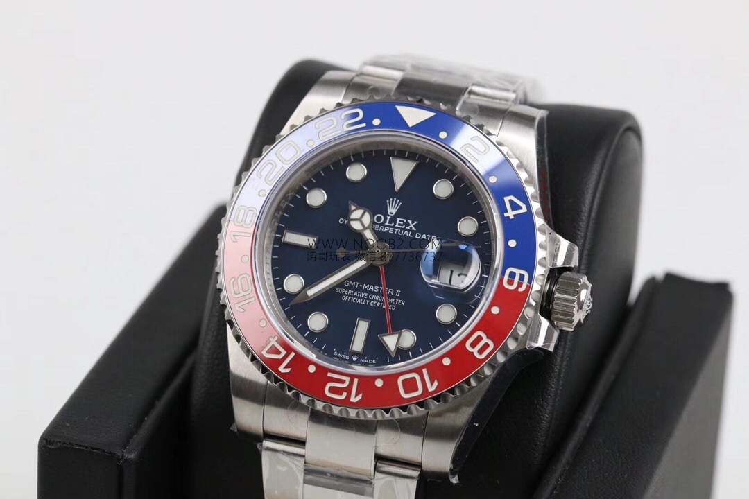 GM Factory Rolex GMT-Master 2 kırmızı-mavi cola bezel 3186 mekanizma V2 nihai versiyon beş boncuklu üç sıra bilezik replika saat — 4. fotoğraf