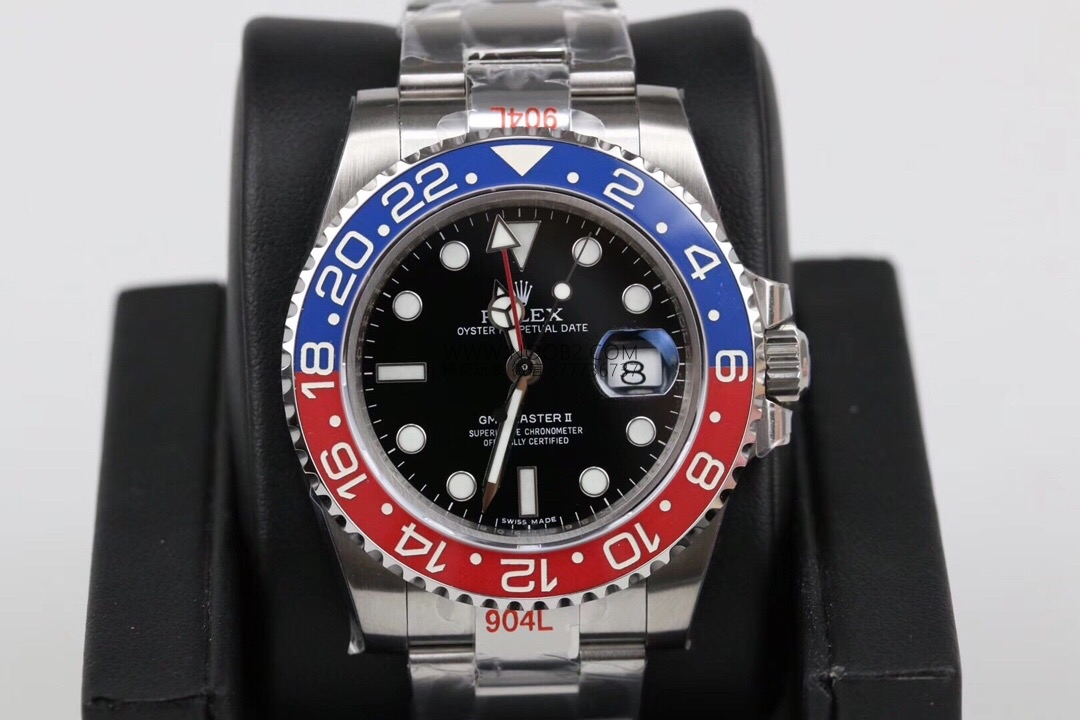 GM Factory Rolex GMT-Master II kırmızı-mavi Pepsi bezel 3186 mekanizma V2 nihai versiyon beş boncuklu üç dizili bilezikli replika saat — 2. fotoğraf