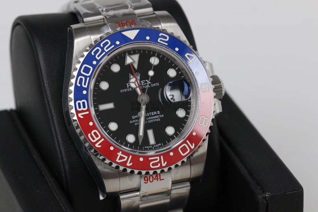 GM Factory Rolex GMT-Master II kırmızı-mavi Pepsi bezel 3186 mekanizma V2 nihai versiyon beş boncuklu üç dizili bilezikli replika saat — 3. fotoğraf