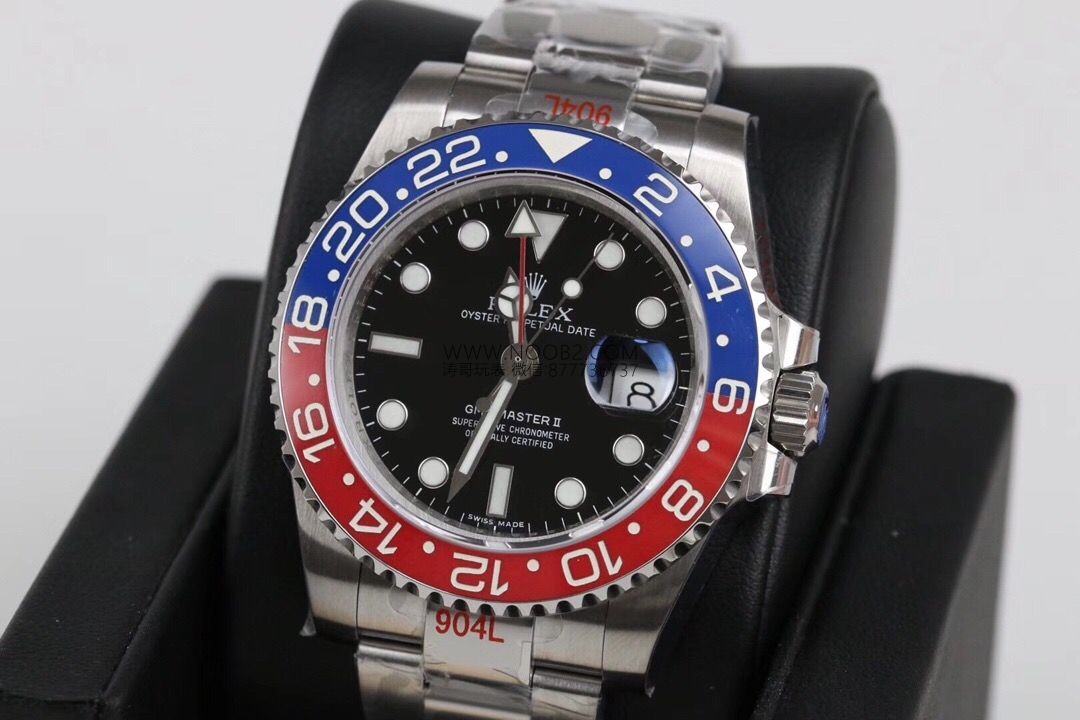 GM Factory Rolex GMT-Master II kırmızı-mavi Pepsi bezel 3186 mekanizma V2 nihai versiyon beş boncuklu üç dizili bilezikli replika saat — 4. fotoğraf