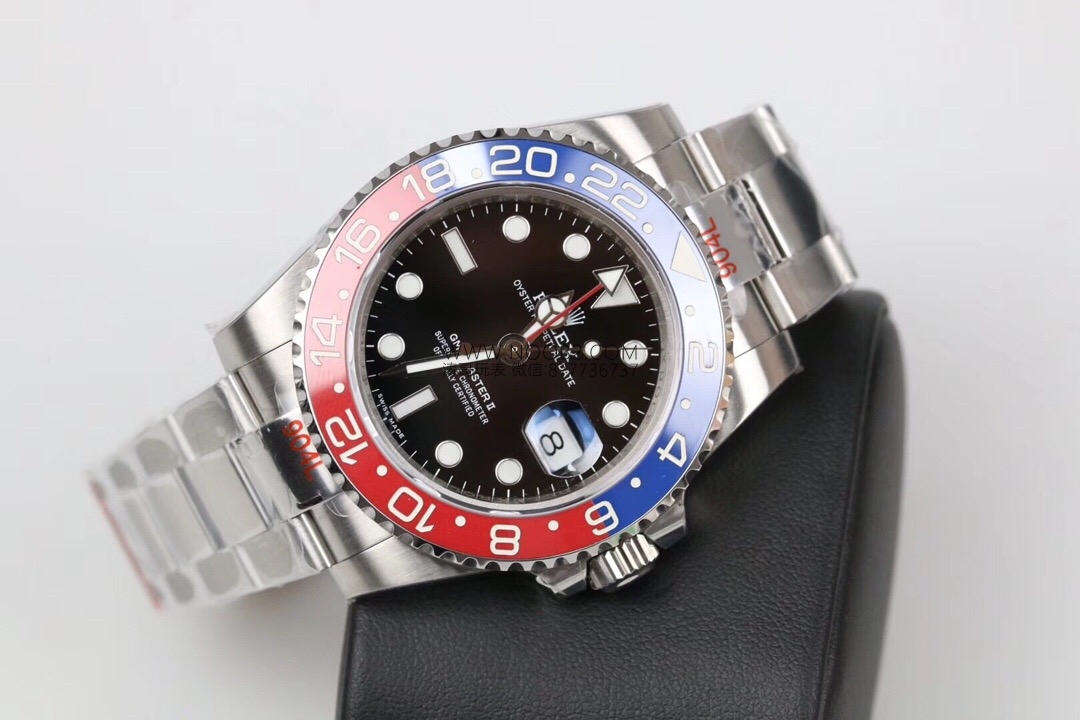 GM Factory Rolex GMT-Master II kırmızı-mavi Pepsi bezel 3186 mekanizma V2 nihai versiyon beş boncuklu üç dizili bilezikli replika saat — 5. fotoğraf