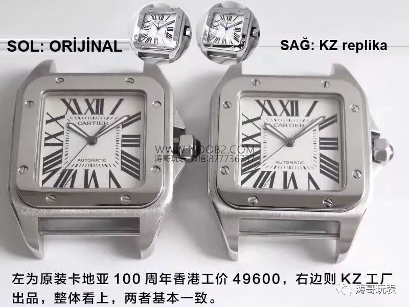 Hangi fabrika daha iyi? KZ Cartier Santos 100. Yıl replika saati gerçek-replika karşılaştırma incelemesi — 5. fotoğraf