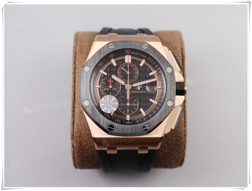 JF Factory Audemars Piguet Royal Oak 26401RO Queen's Cup, roze altın kasa ve seramik bezelli kronograf saatin işçiliği nasıl? — 1. fotoğraf