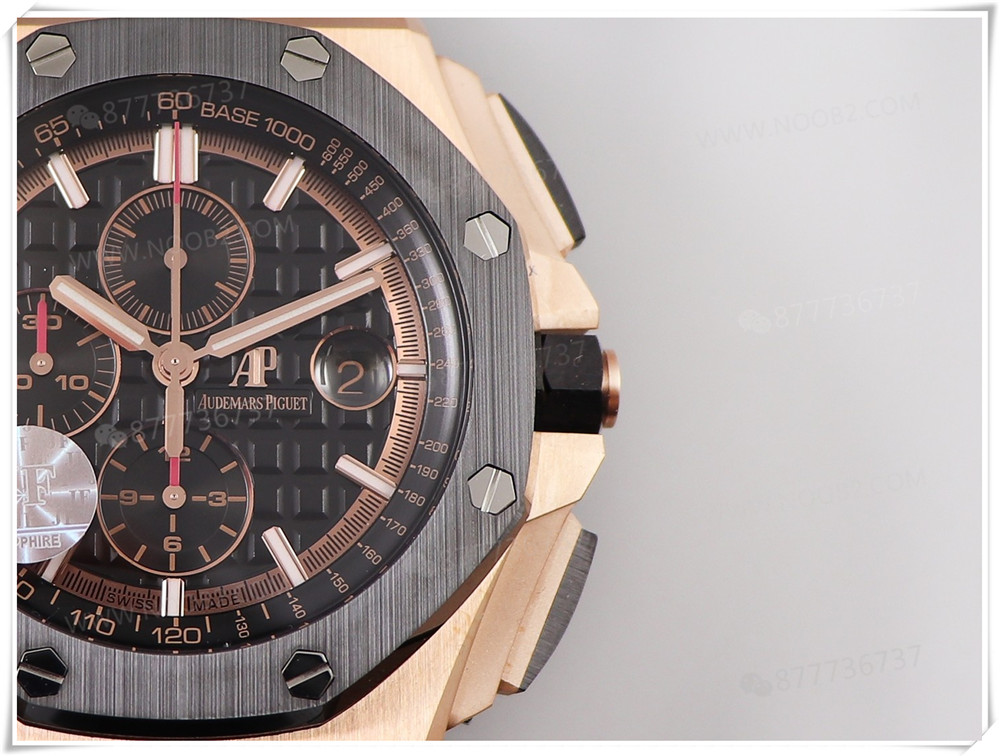 JF Factory Audemars Piguet Royal Oak 26401RO Queen's Cup, roze altın kasa ve seramik bezelli kronograf saatin işçiliği nasıl? — 5. fotoğraf