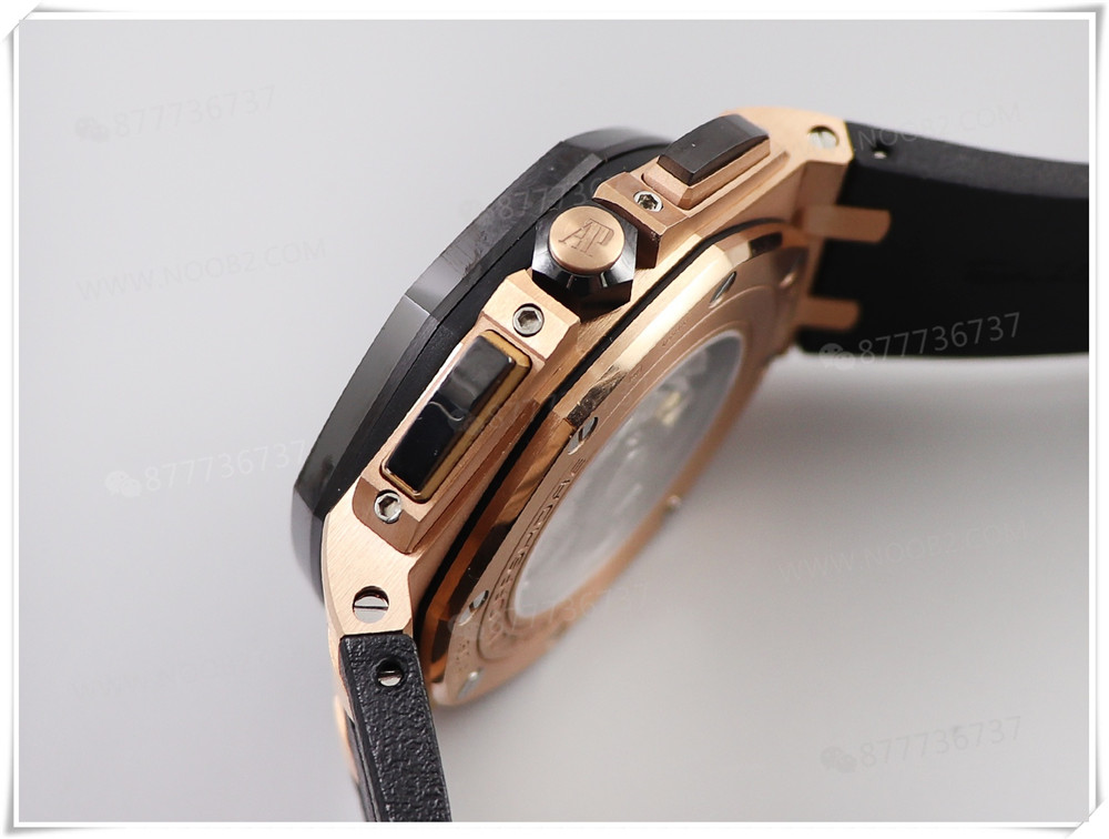 JF Factory Audemars Piguet Royal Oak 26401RO Queen's Cup, roze altın kasa ve seramik bezelli kronograf saatin işçiliği nasıl? — 6. fotoğraf