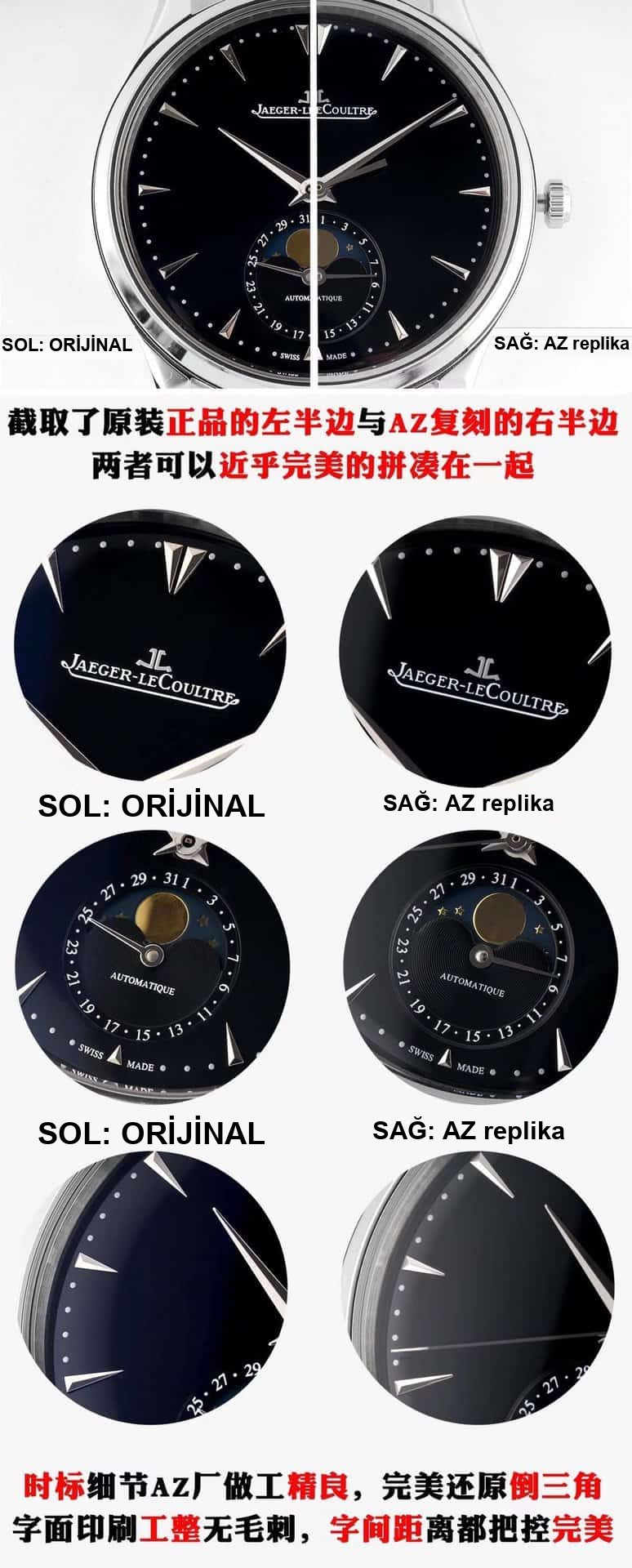 Karşılaştırmalı inceleme: AZ Factory JL Jaeger-LeCoultre Master serisi 1368470 ay evreli Master erkek deri kayışlı kol saati — 3. fotoğraf