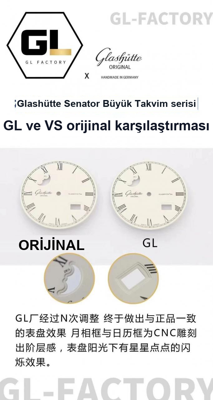 Karşılaştırmalı inceleme: GL Factory Glashütte Original Senator serisi 100-04-32-12-04 ay evreli büyük tarihli kol saati — 3. fotoğraf