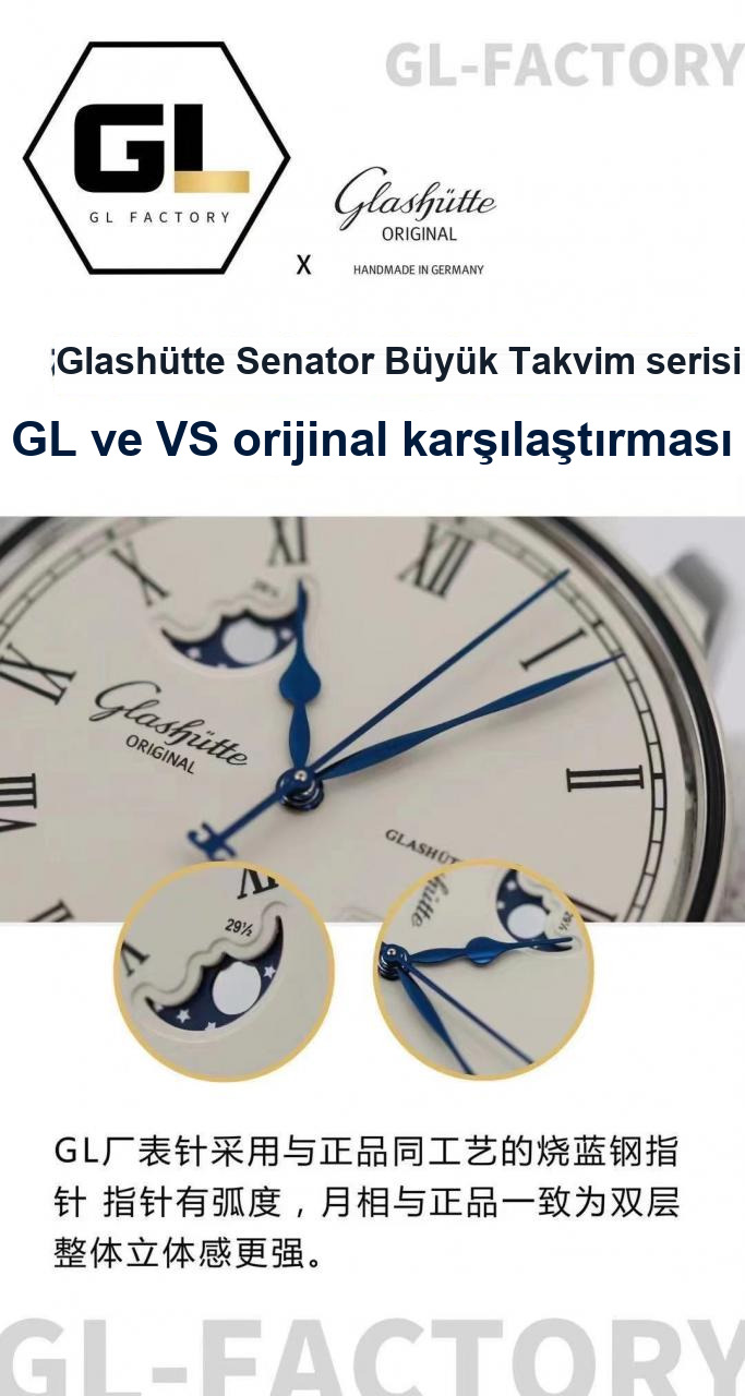 Karşılaştırmalı inceleme: GL Factory Glashütte Original Senator serisi 100-04-32-12-04 ay evreli büyük tarihli kol saati — 4. fotoğraf
