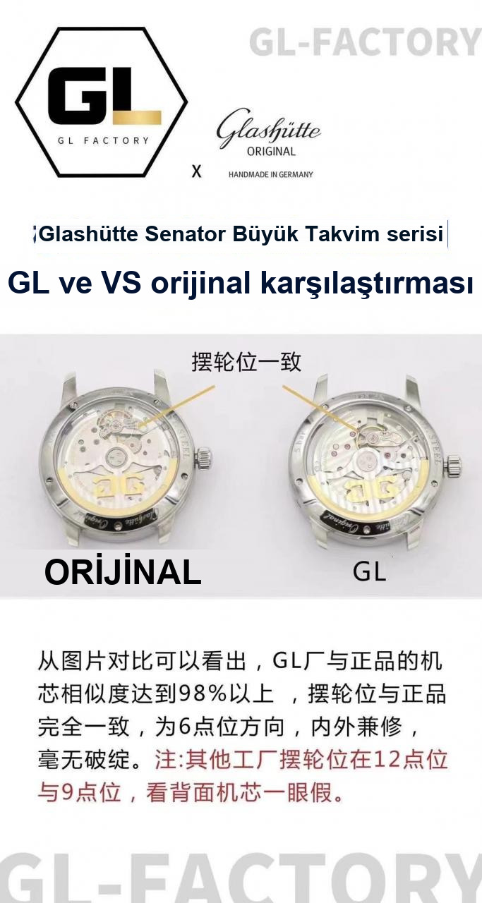 Karşılaştırmalı inceleme: GL Factory Glashütte Original Senator serisi 100-04-32-12-04 ay evreli büyük tarihli kol saati — 7. fotoğraf