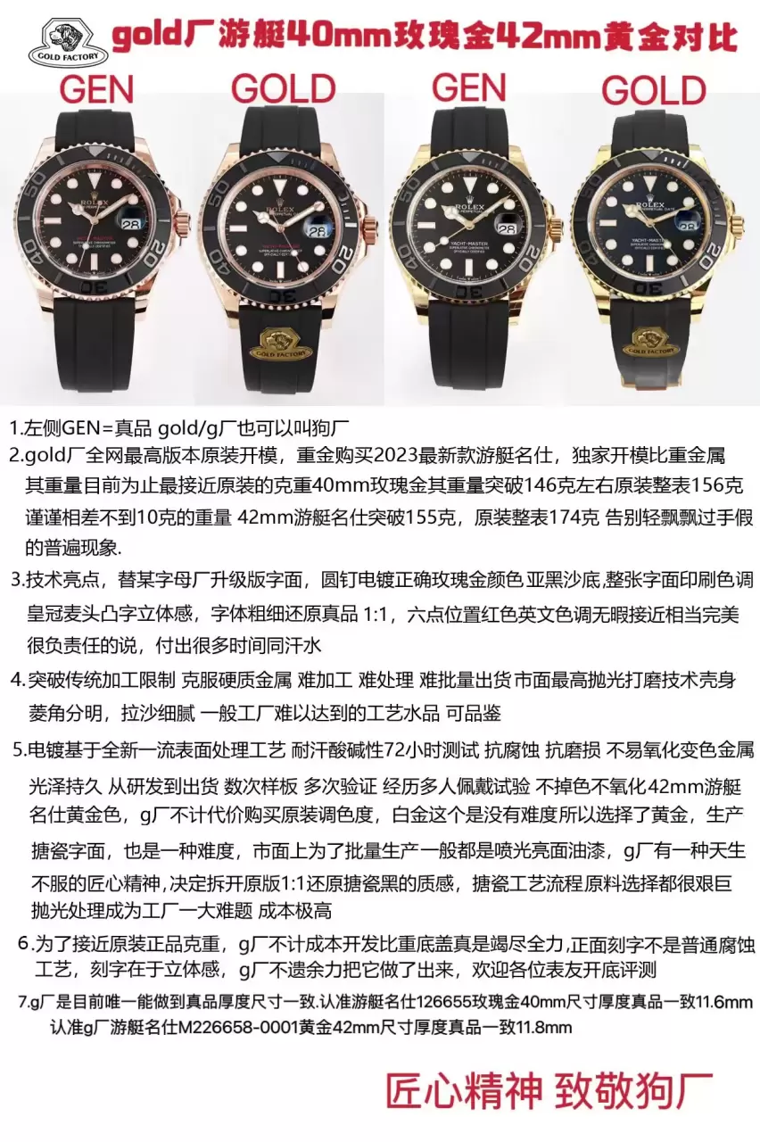 Karşılaştırmalı inceleme: GOLD/G Factory [42 mm] Rolex Yacht-Master serisi M226658-0001 kol saati — 5. fotoğraf