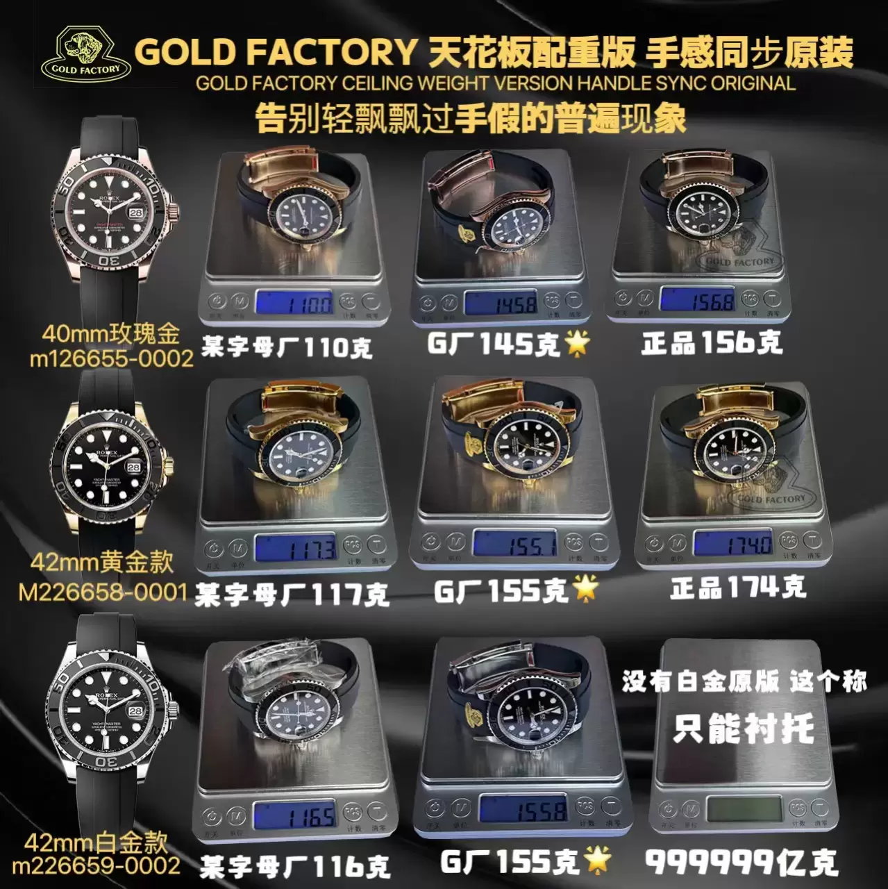 Karşılaştırmalı inceleme: GOLD/G Factory [42 mm] Rolex Yacht-Master serisi M226658-0001 kol saati — 6. fotoğraf