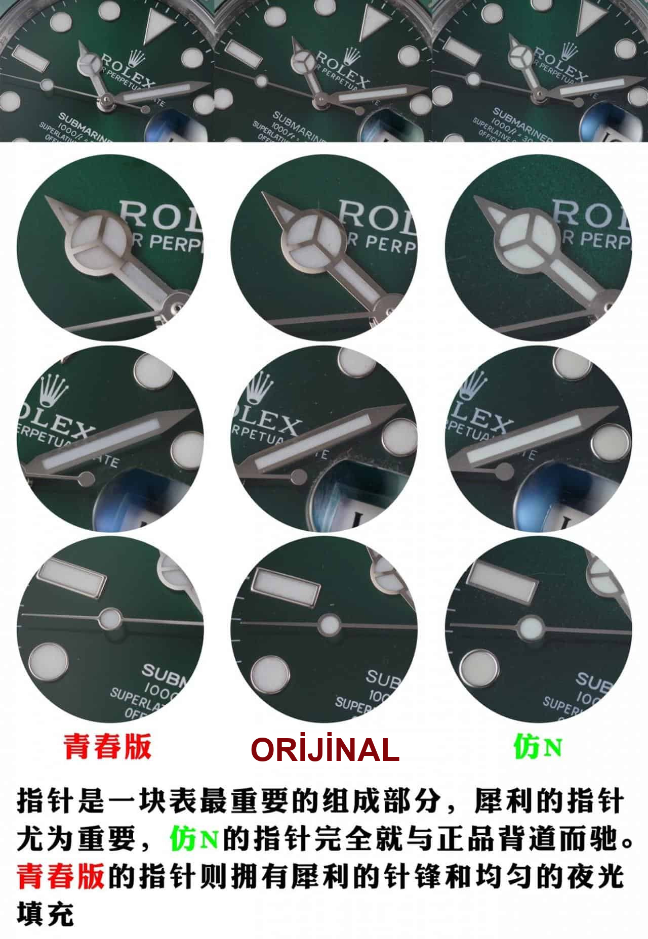 Karşılaştırmalı inceleme: N Factory Genç Sürüm Rolex Submariner serisi 116610LV-97200 yeşil kadran kol saati (Yeşil Su Hayaleti) — 13. fotoğraf