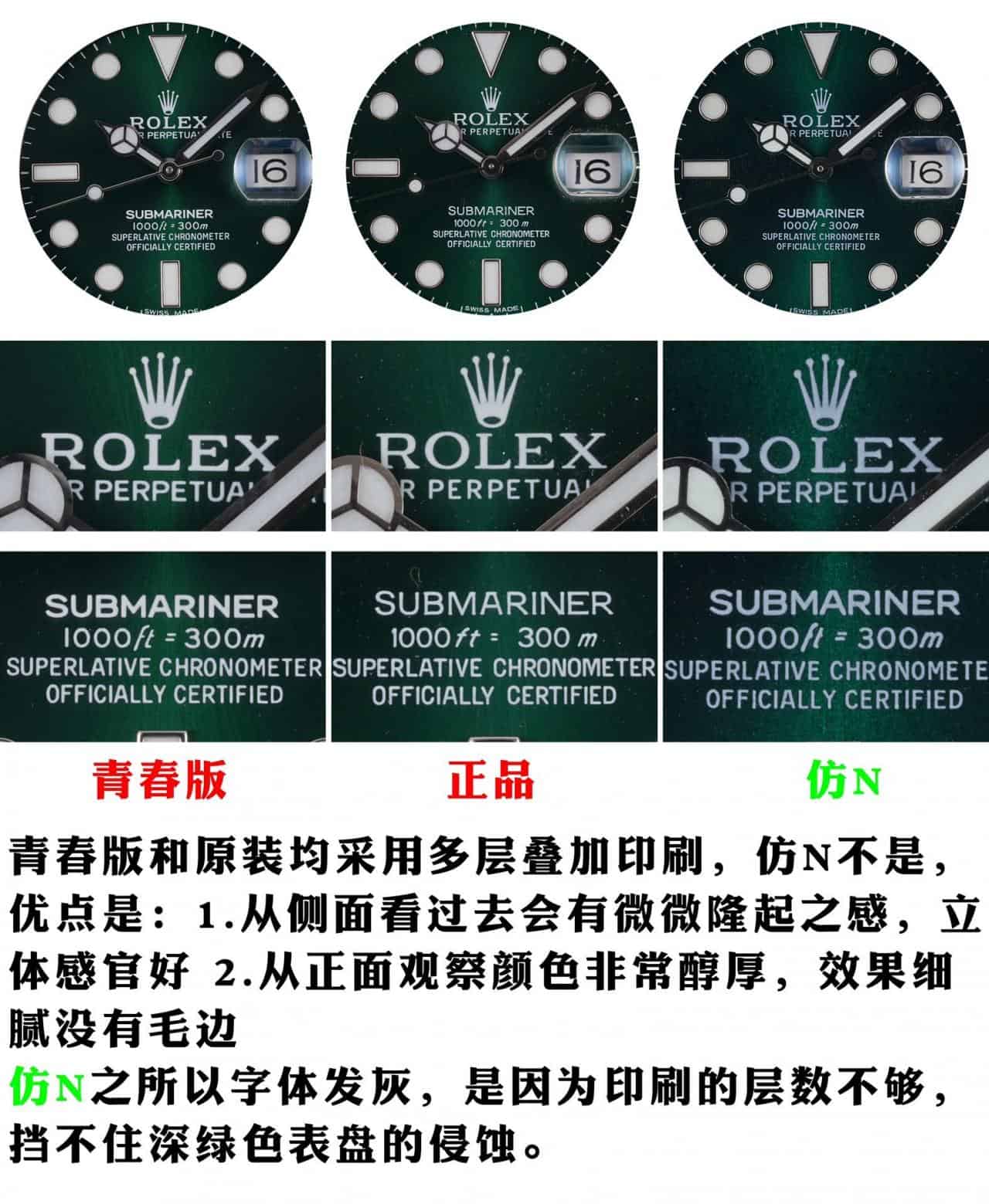 Karşılaştırmalı inceleme: N Factory Genç Sürüm Rolex Submariner serisi 116610LV-97200 yeşil kadran kol saati (Yeşil Su Hayaleti) — 14. fotoğraf