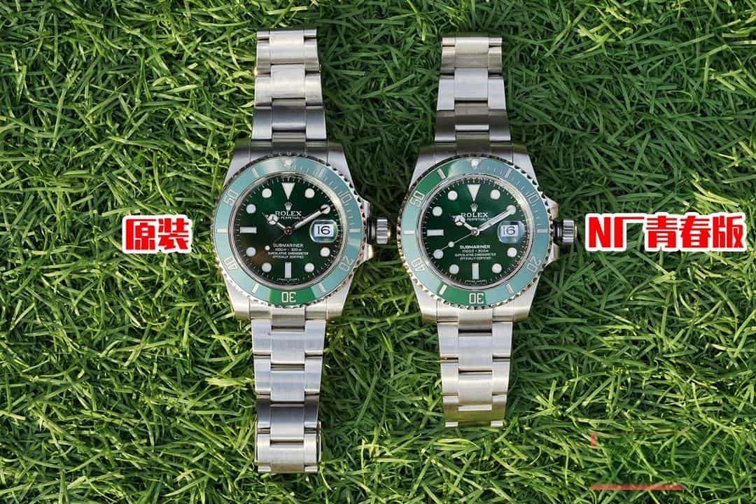 Karşılaştırmalı inceleme: N Factory Genç Sürüm Rolex Submariner serisi 116610LV-97200 yeşil kadran kol saati (Yeşil Su Hayaleti) — 20. fotoğraf