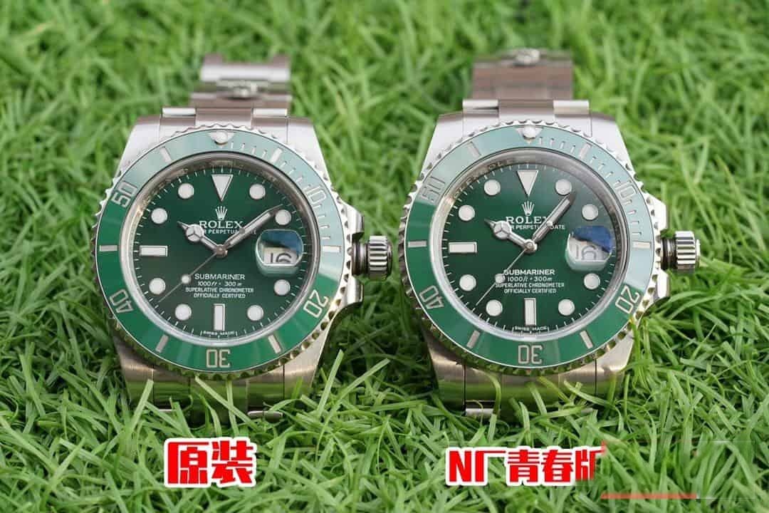 Karşılaştırmalı inceleme: N Factory Genç Sürüm Rolex Submariner serisi 116610LV-97200 yeşil kadran kol saati (Yeşil Su Hayaleti) — 24. fotoğraf