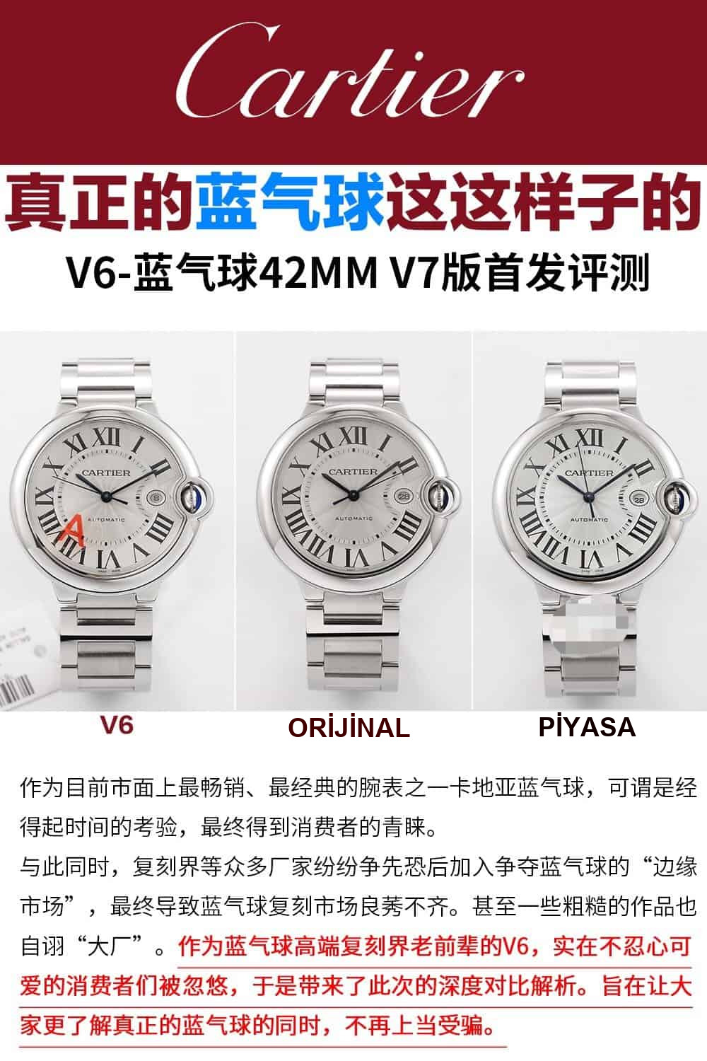 Karşılaştırmalı inceleme: V6 Factory Cartier Ballon Bleu serisi WSBB0016 erkek çelik bilezik kol saati — 1. fotoğraf