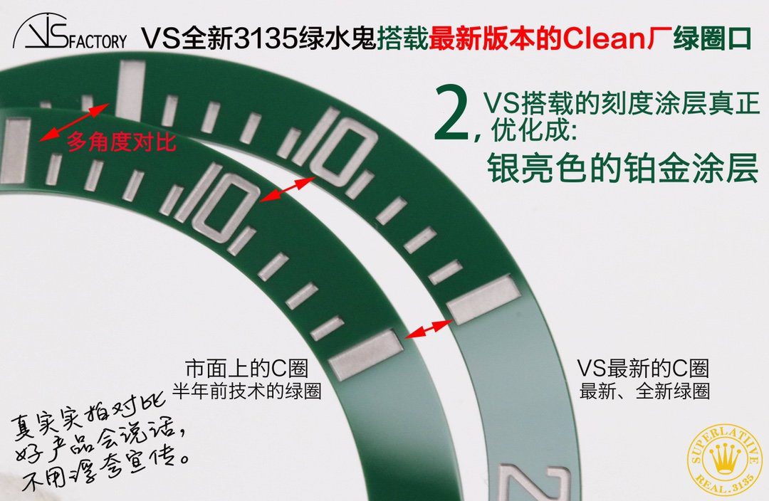Karşılaştırmalı inceleme: VS Factory [40 mm]Rolex Submariner 116610LV-97200 yeşil kadran kol saati (Green Sub) — 11. fotoğraf