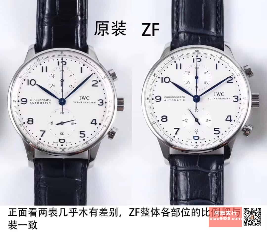 Karşılaştırmalı inceleme: ZF Factory IWC Portugieser Kronograf serisi IW371446 otomatik mekanik klasik kol saati (mavi akrep ve yelkovanlı Portugieser kronograf) — 1. fotoğraf