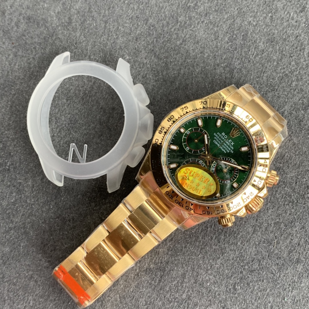 Noob Factory Replica Rolex Daytona Sarı Altın Yeşil Kadran ve Super Clone 4130 Mekanizmalı — 9. fotoğraf