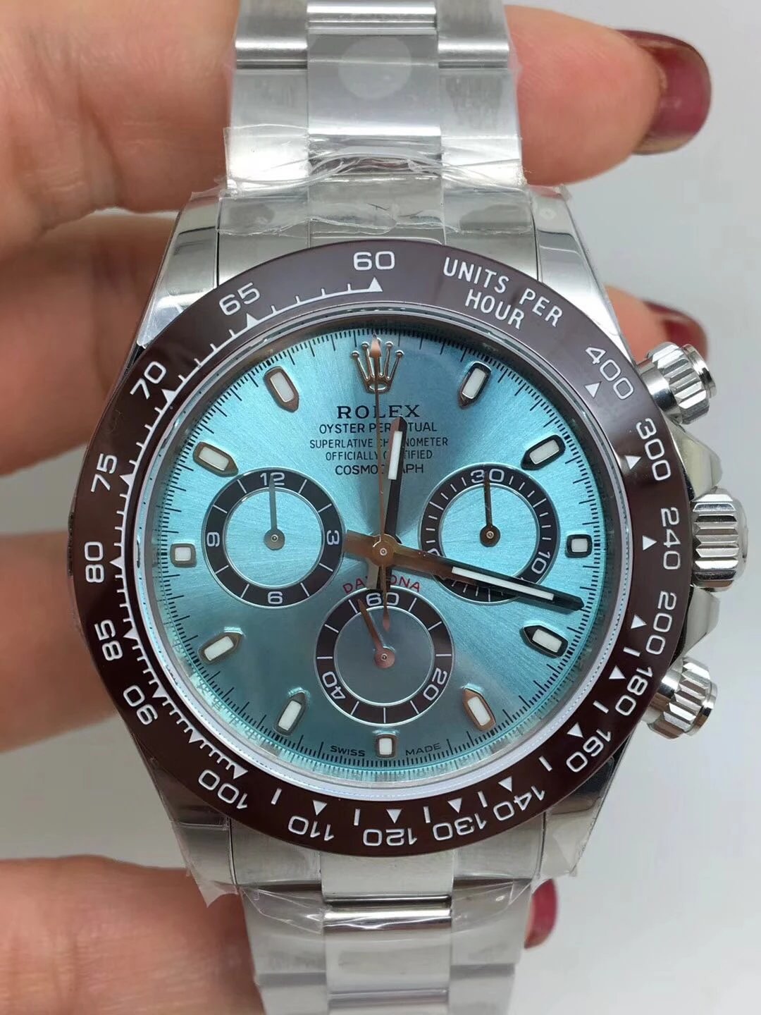 Noob Replika Rolex Daytona Buz Mavisi Kahverengi Seramik Bezel