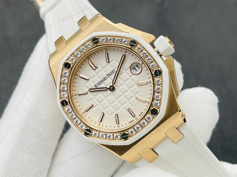 orijinal kalıp kalitesinde Audemars Piguet AP67540 Royal Oak Offshore serisi 37 MM kuvars kadın saati (altın model) incelemesi — 2. fotoğraf