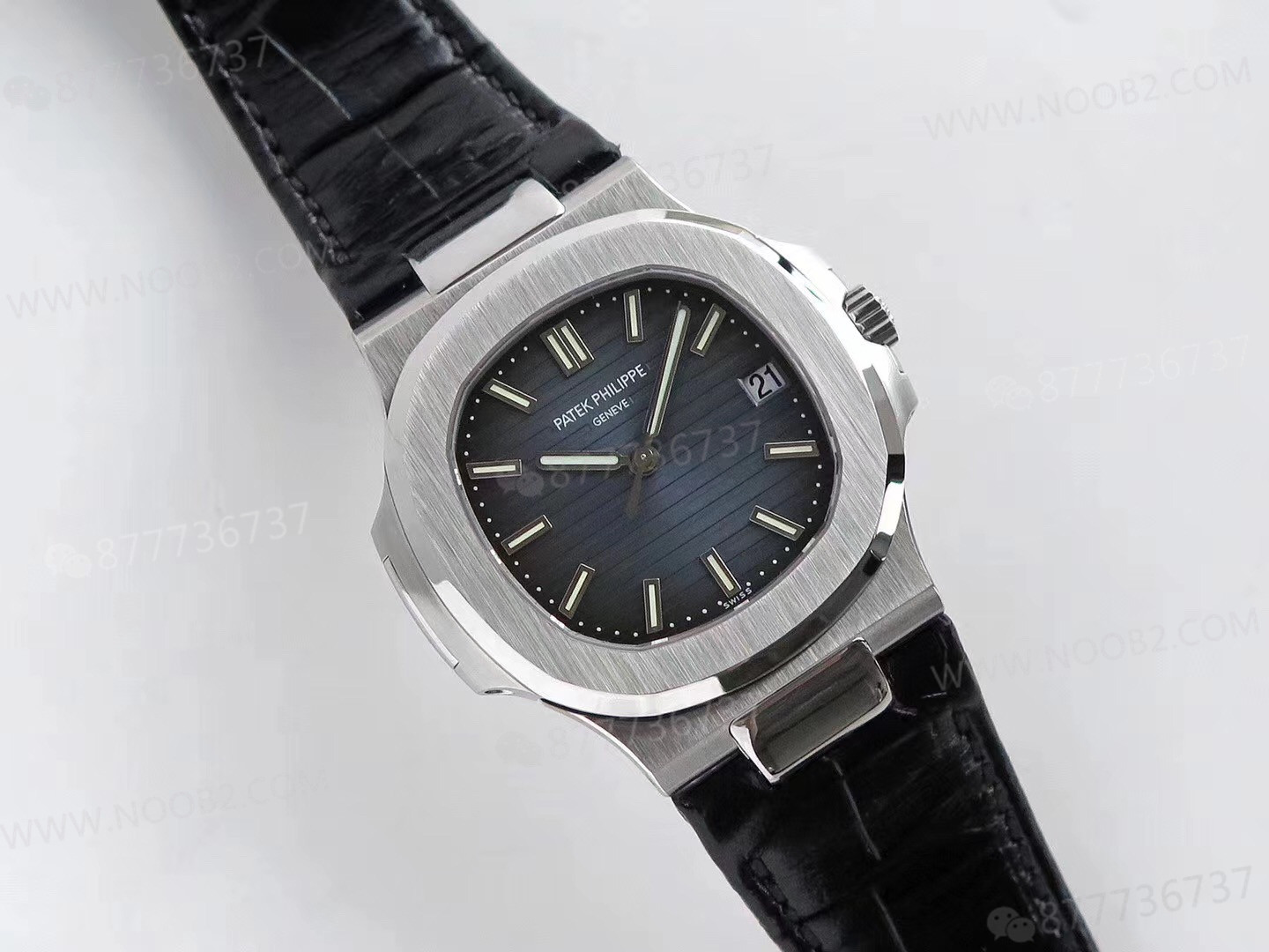 PPF Nautilus V4 versiyonu gri-mavi kadran, deri kayış — 42. fotoğraf