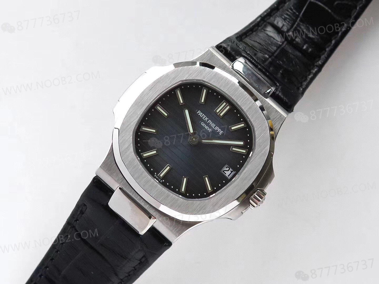PPF Nautilus V4 versiyonu gri-mavi kadran, deri kayış — 43. fotoğraf