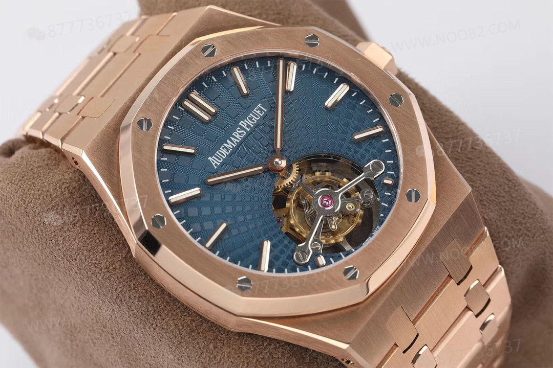 R8 Factory Audemars Piguet Royal Oak Tourbillon V2 Yükseltilmiş Versiyon Kol Saati Rose Altın Mavi Kadran — 5. fotoğraf