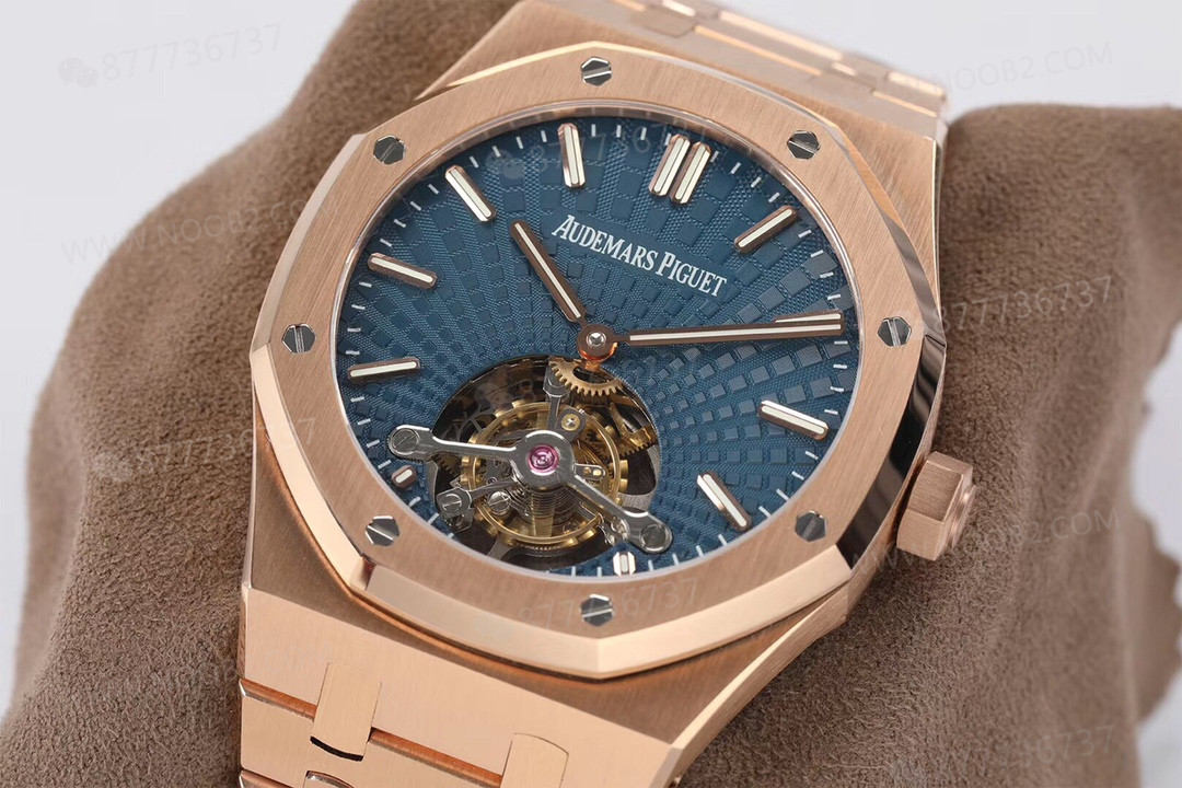 R8 Factory Audemars Piguet Royal Oak Tourbillon V2 Yükseltilmiş Versiyon Kol Saati Rose Altın Mavi Kadran — 6. fotoğraf