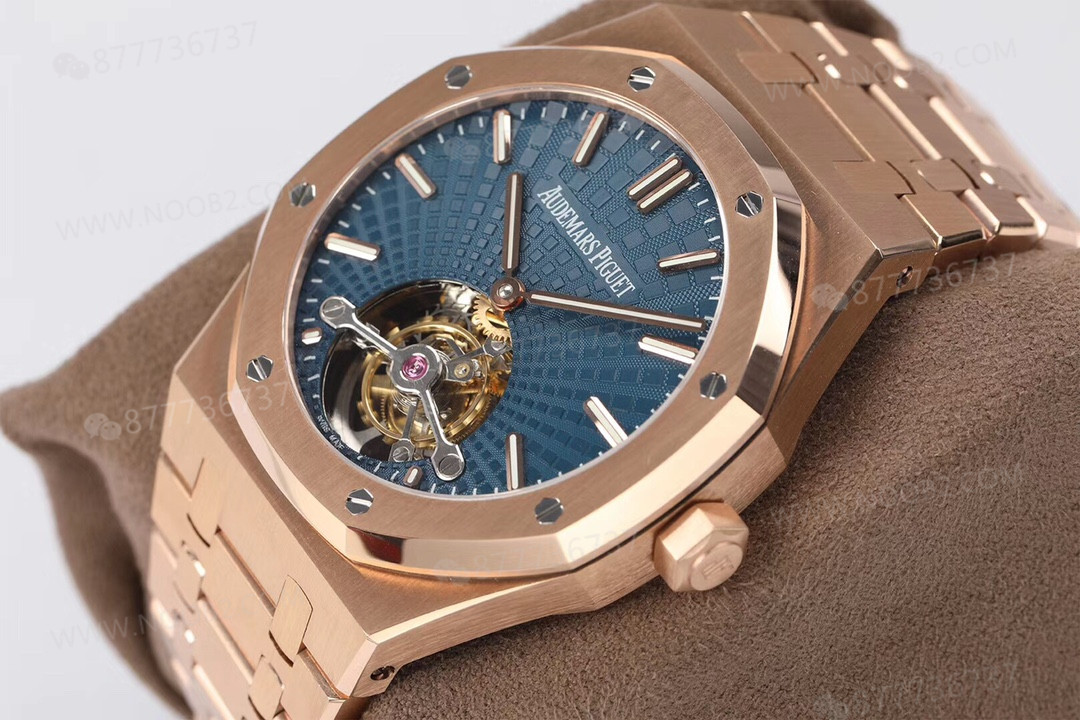 R8 Factory Audemars Piguet Royal Oak Tourbillon V2 Yükseltilmiş Versiyon Kol Saati Rose Altın Mavi Kadran — 7. fotoğraf