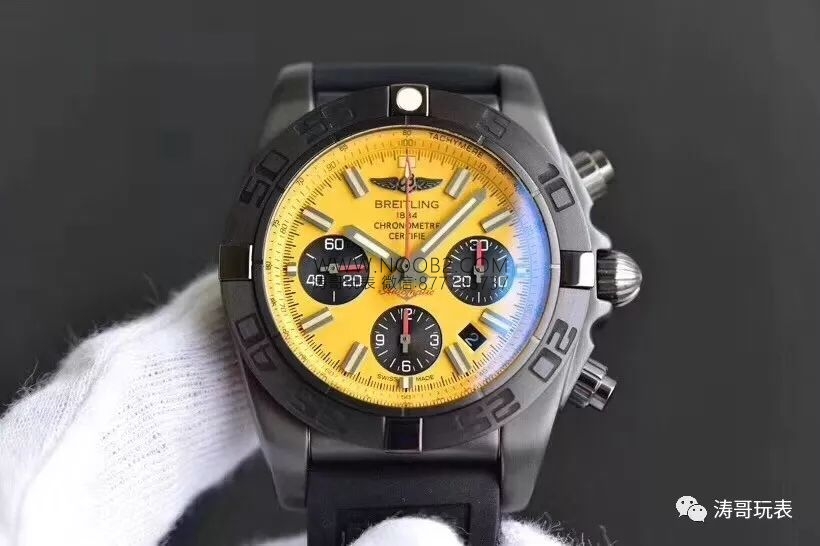 Replika GF Factory Breitling mekanik kronograf, sarı kadranlı 44 mm siyah çelik saat almaya değer mi? — 1. fotoğraf