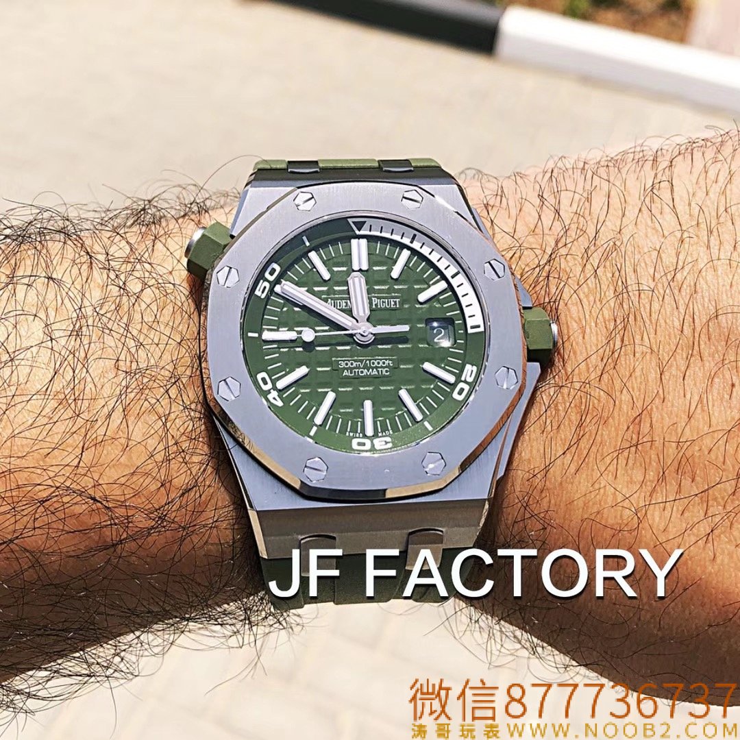 Royal Oak Offshore JF15710 Askeri Yeşil Replika Saat Gerçek Çekim İncelemesi — 1. fotoğraf