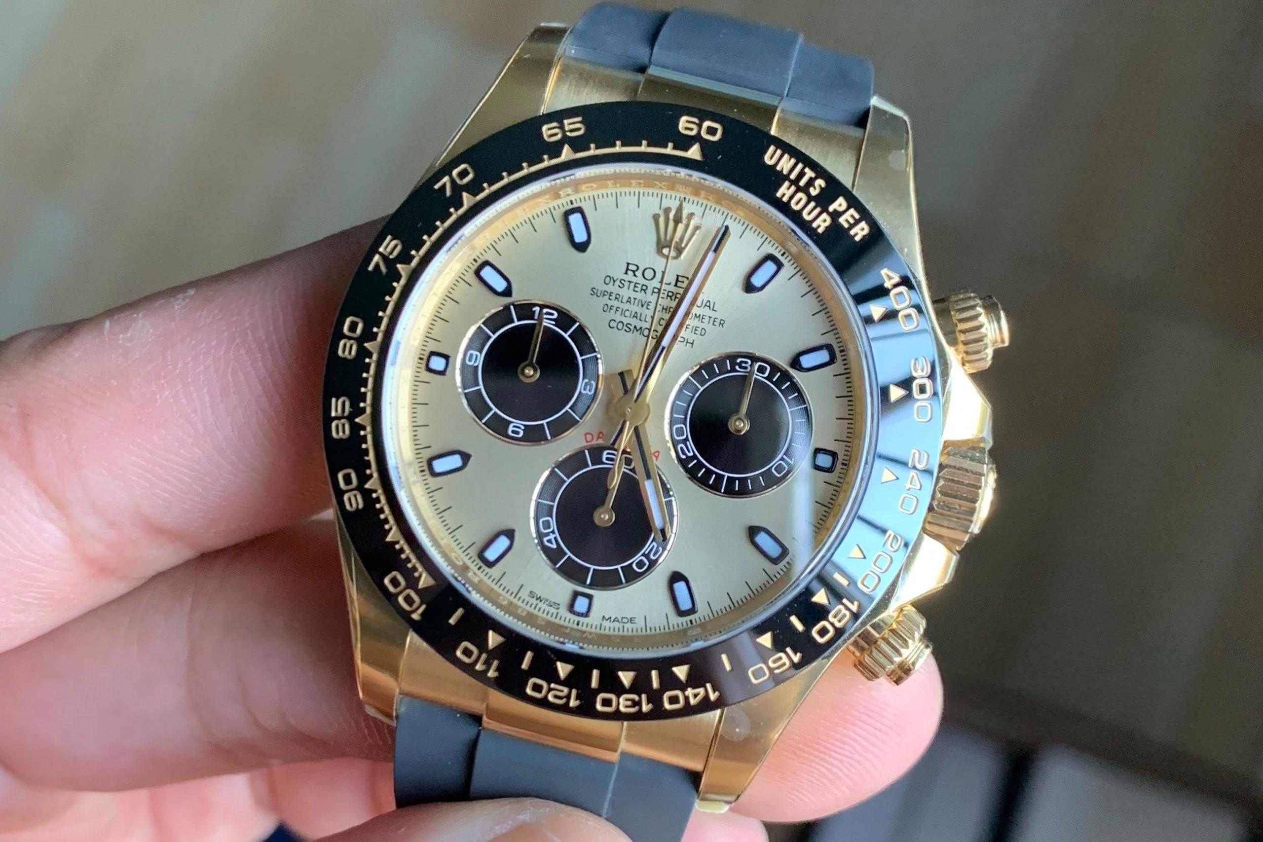 Shawn Yue'nin taktığı Clean Rolex Daytona 116518: altın rengi gerçeğe ne kadar yakın? — 3. fotoğraf