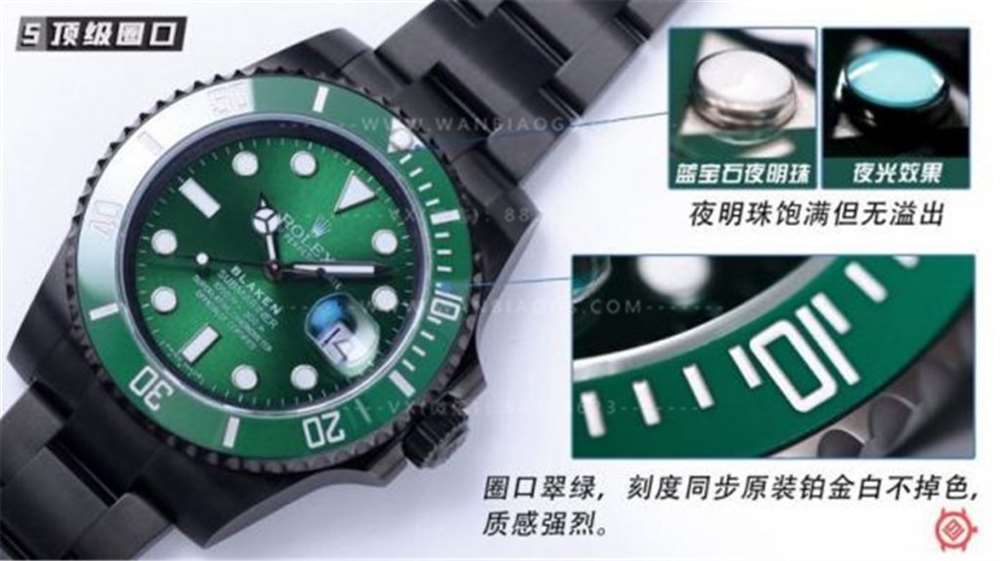 V9 Factory Rolex siyah-yeşil su hayaleti «BLAKEN resmi model» gece siyahı versiyonu orijinalle karşılaştırmalı inceleme — 7. fotoğraf