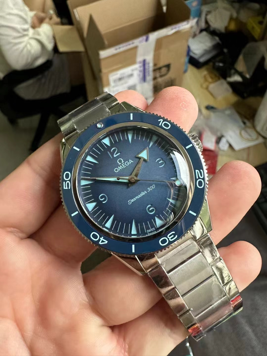 Replika Omega Seamaster 300 Mavi Seramik