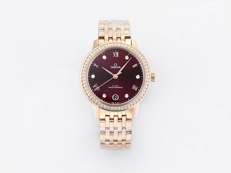 VS Factory Omega De Ville Kadın Rose Gold Bordo Kadran Replika Kol Saati - VS Saat — 1. fotoğraf