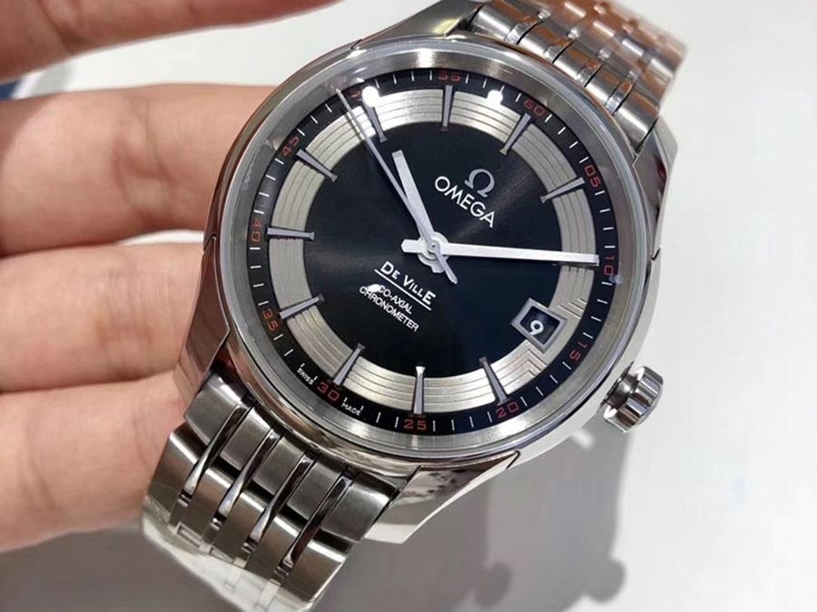 VS Factory Omega De Ville [Parlak Siyah] 8500 model replika kol saati - VS saat — 1. fotoğraf