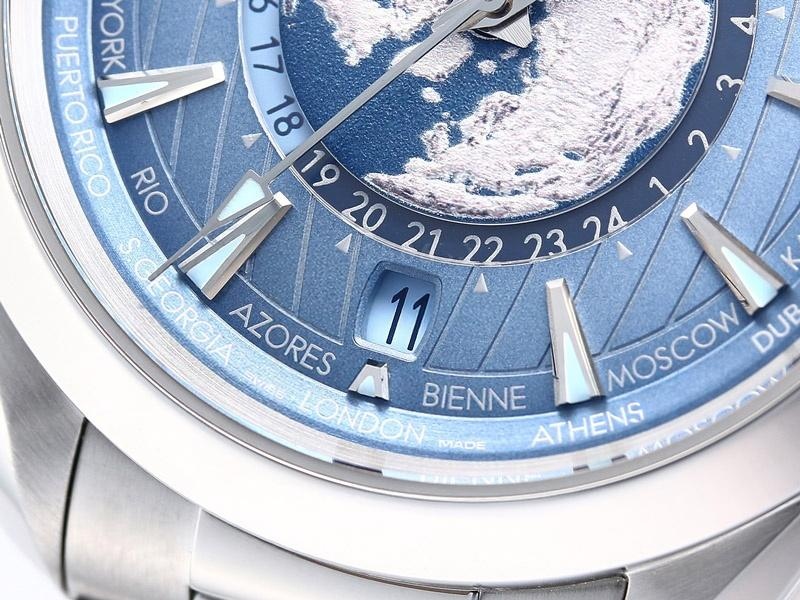 VS Factory Omega Seamaster 150M World Time buz mavisi replika saat - VS saat — 4. fotoğraf