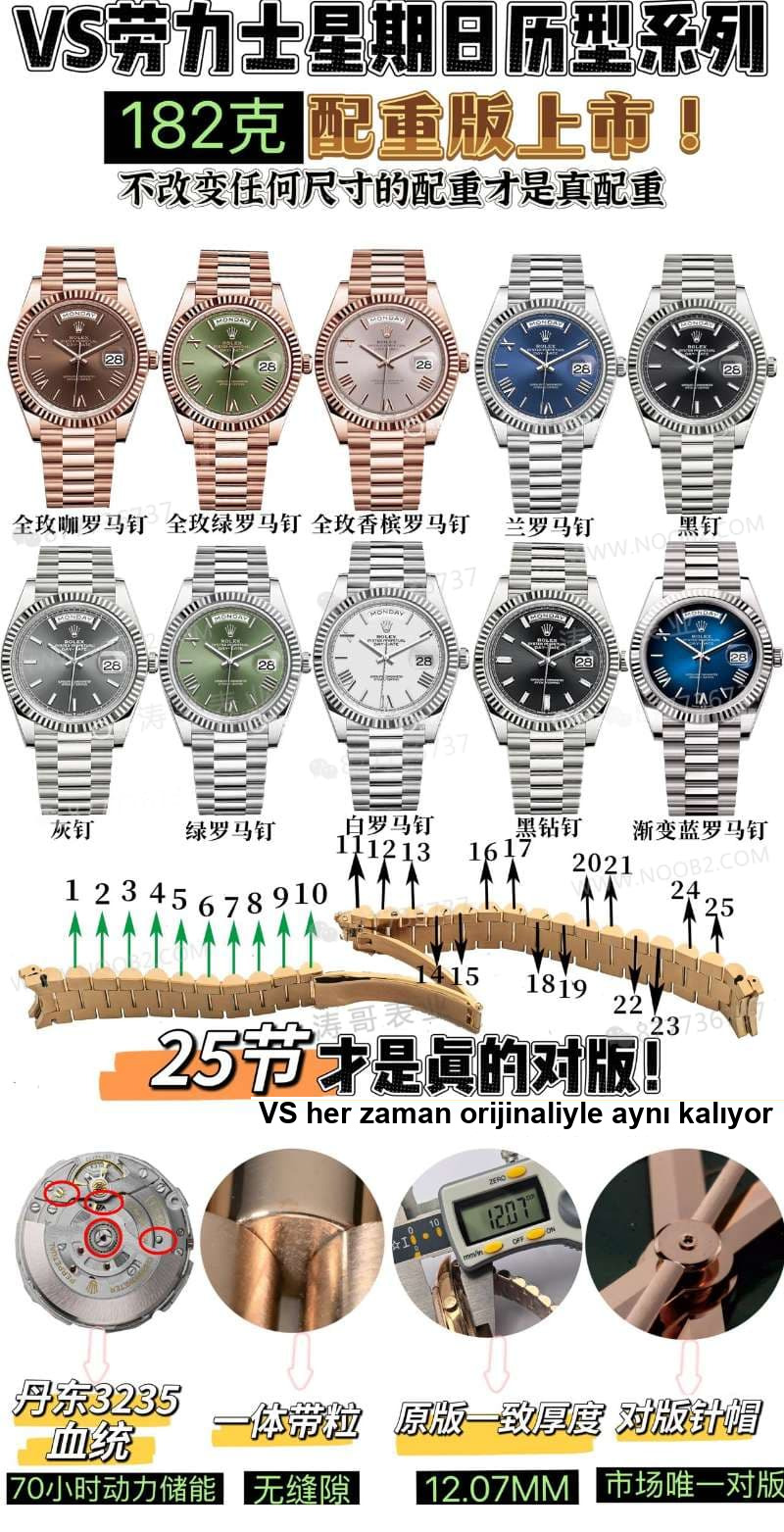 VS Factory Rolex Day-Date DD çift takvim, 182g ağırlıklı, siyah karamel ve dumanlı yeşil, 3255 mekanizmanın işçiliği nasıl? — 1. fotoğraf