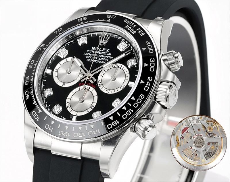 VS Factory Rolex Daytona siyah kadran elmas işaretli replika saat - 4131 mekanizma — 4. fotoğraf