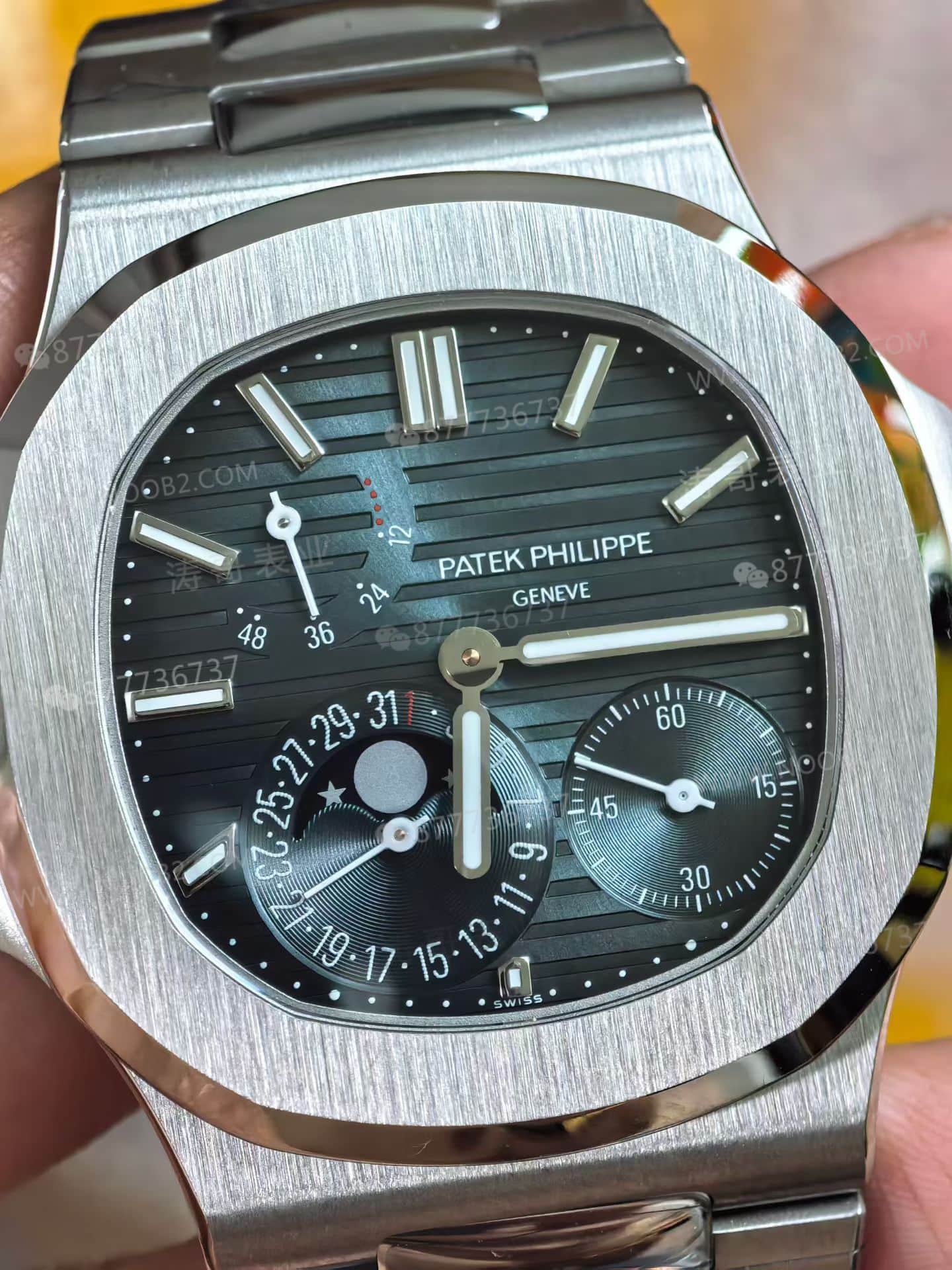WS Factory tam modifiyeli Patek Philippe Nautilus 5712 SW kadranı, dolu orta aks, mat yüzeyli mooniphase kadranı ile bir çırpıda hedefe ulaşıyor mu? — 6. fotoğraf