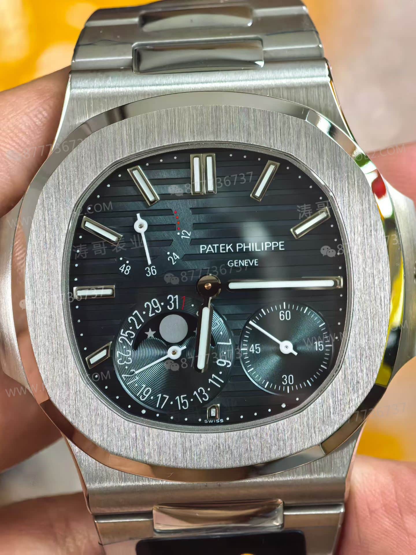 WS Factory tam modifiyeli Patek Philippe Nautilus 5712 SW kadranı, dolu orta aks, mat yüzeyli mooniphase kadranı ile bir çırpıda hedefe ulaşıyor mu? — 7. fotoğraf