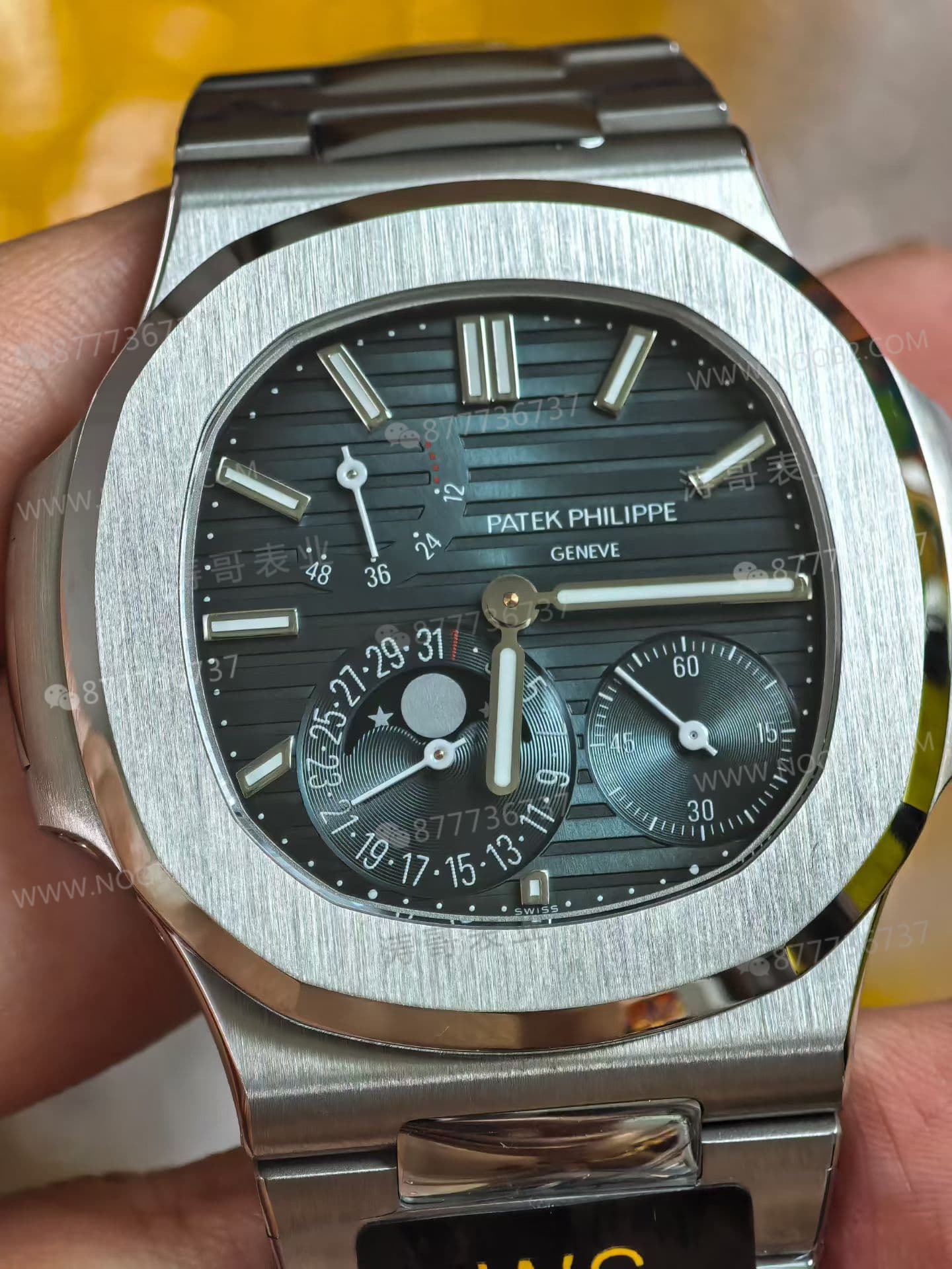 WS Factory tam modifiyeli Patek Philippe Nautilus 5712 SW kadranı, dolu orta aks, mat yüzeyli mooniphase kadranı ile bir çırpıda hedefe ulaşıyor mu? — 8. fotoğraf