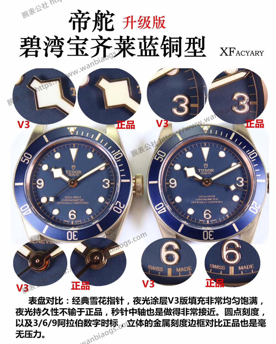 XF Factory Tudor Heritage serisi Mavi Bronz V3 versiyonu saatin orijinalle karşılaştırmalı incelemesi — 5. fotoğraf