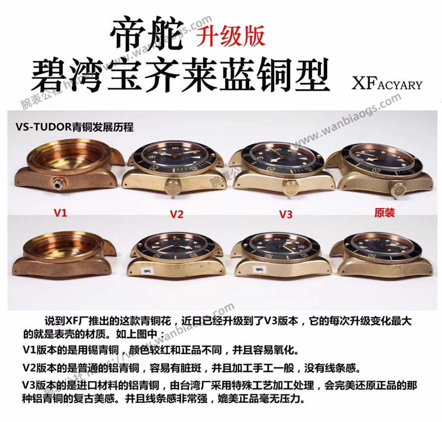 XF Factory Tudor Heritage serisi Mavi Bronz V3 versiyonu saatin orijinalle karşılaştırmalı incelemesi — 6. fotoğraf