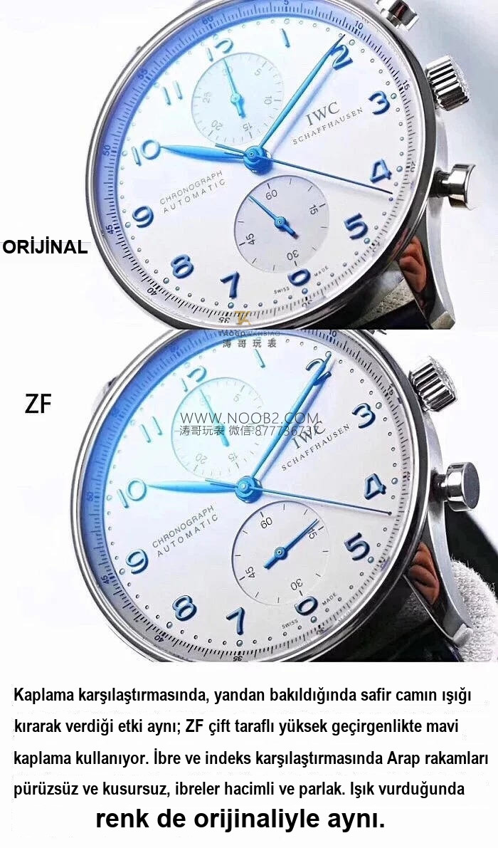 ZF fabrikası IWC Portugieser Chronograph V2 IW371446 mavi akrep ve yelkovan: işçilik gerçekten nasıl? — 6. fotoğraf
