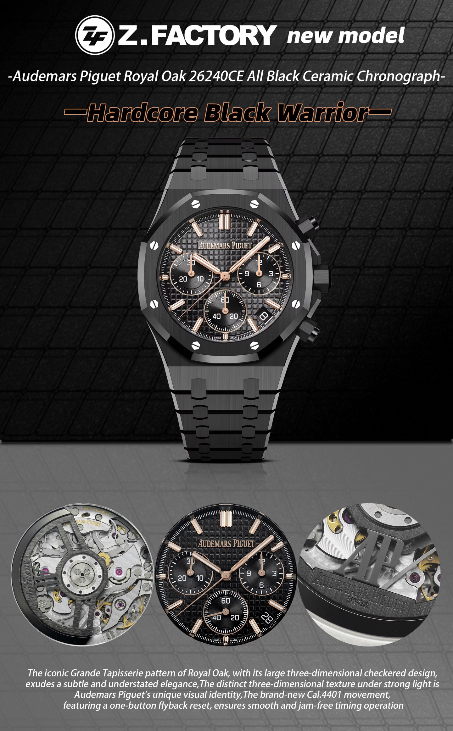 ZF Factory 2026'nın iddialı modeli | Audemars Piguet Royal Oak 26240CE tam siyah seramik Darth Vader — 2. fotoğraf