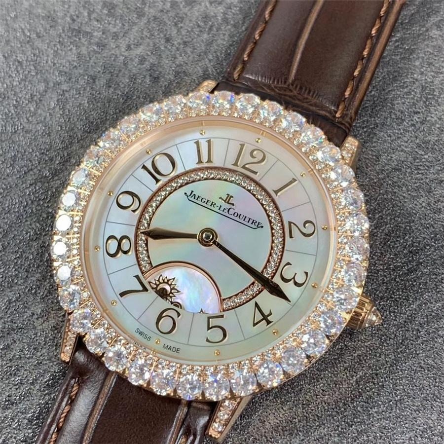 ZF Jaeger-LeCoultre Rendez-Vous Q3523570 Bezeli Elmas Taşlı Saat, Altın Kasa Kahverengi Kayış — 3. fotoğraf